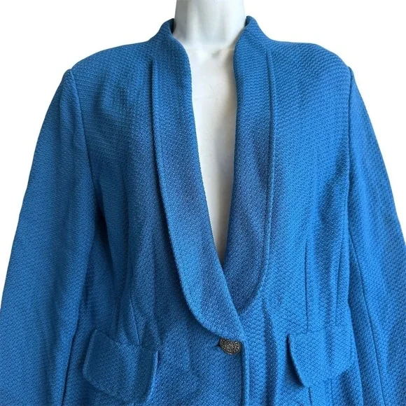 St. John Waffle Knit Blazer Jacket Women's 10 Tahoe Blue Texture Single Breasted